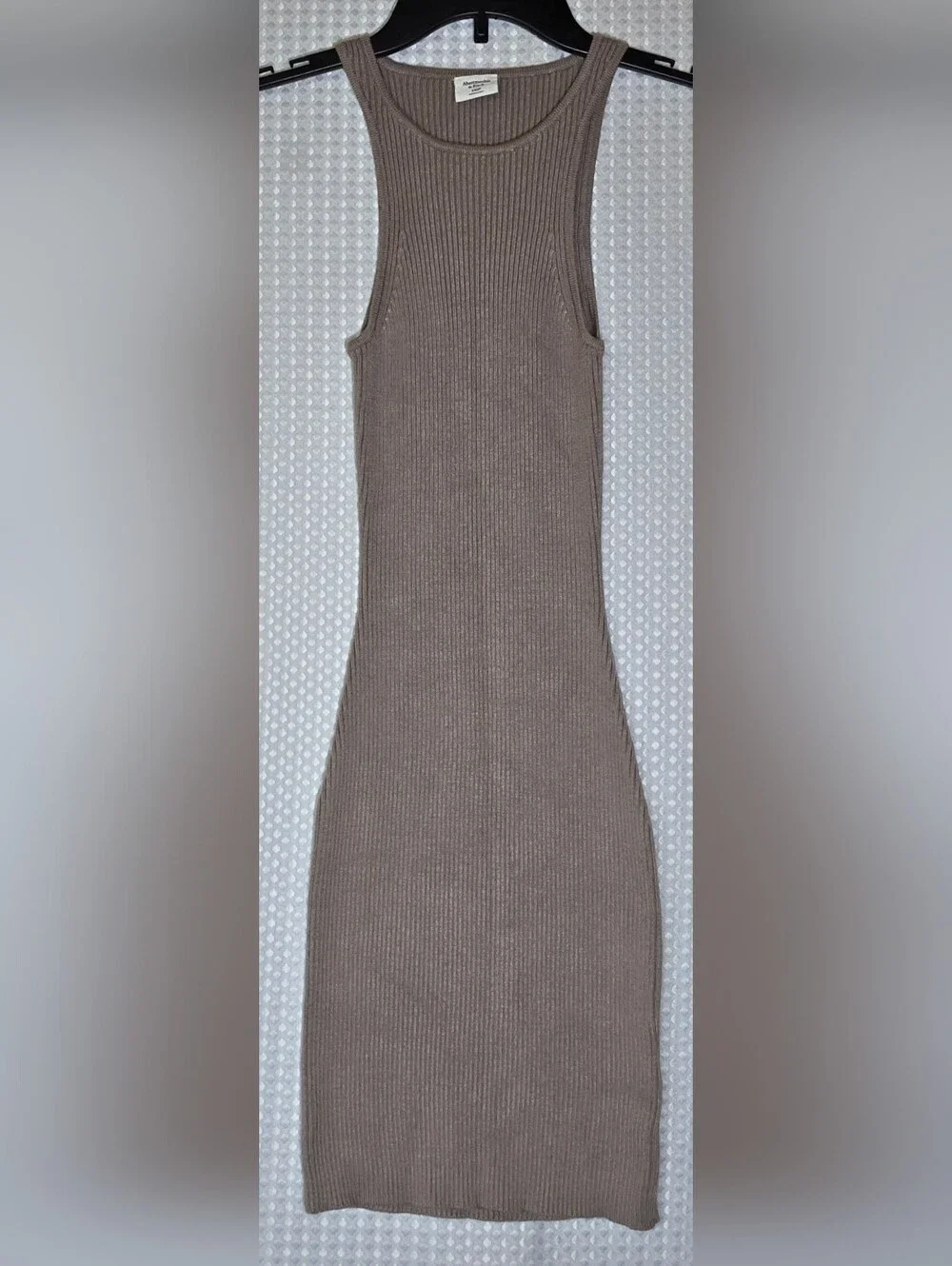 Abercrombie Ribbed Midi Dress Taupe Neutral Quiet Luxury Bodycon XXSP